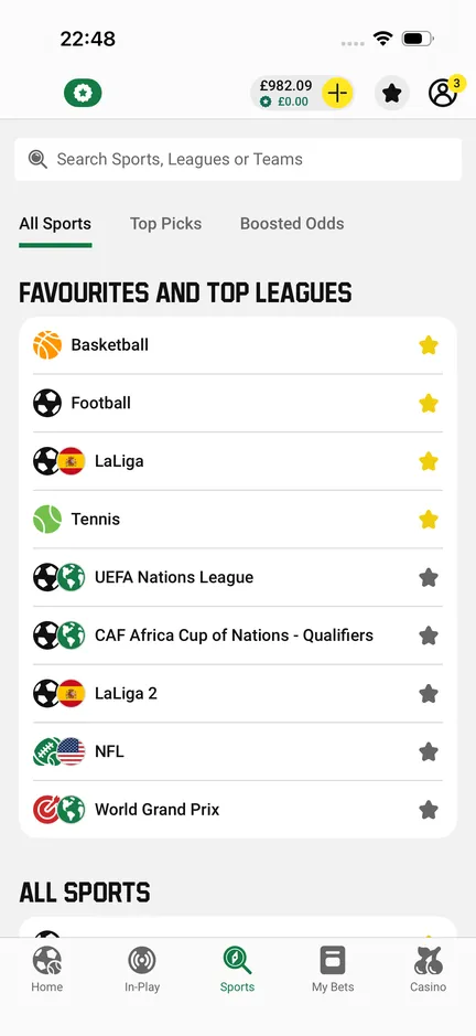 All sports and search